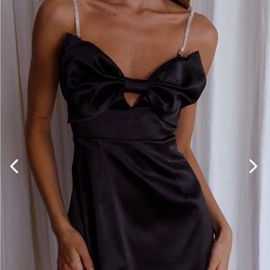 LILLY BOW DIAMANTE MINI DRESS BLACK